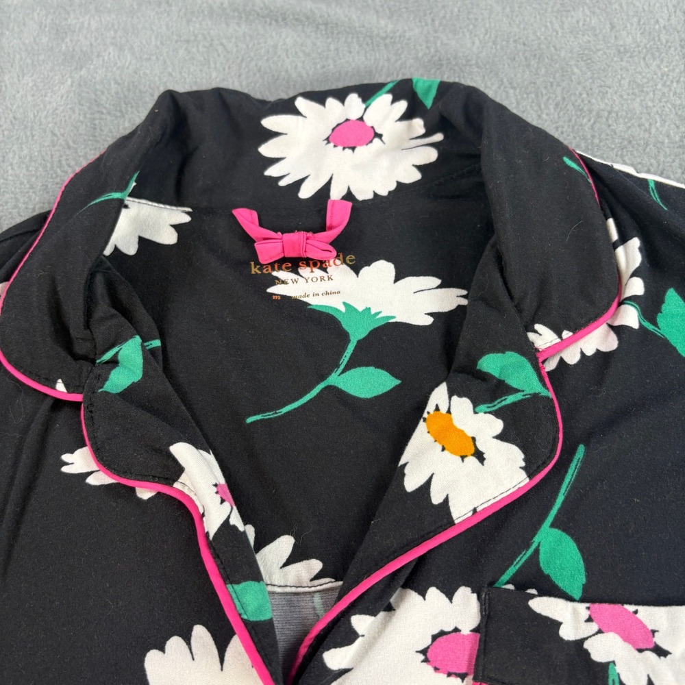 Kate Spade New York Womens Daisy Floral Pajama Top Black Pink Short Sleeve M - Picture 3 of 7